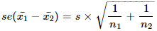 Comparison of means: standard error of the difference between two means