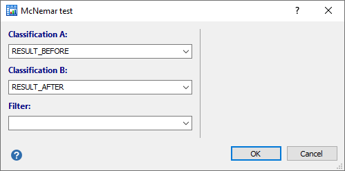 McNemar test dialog box