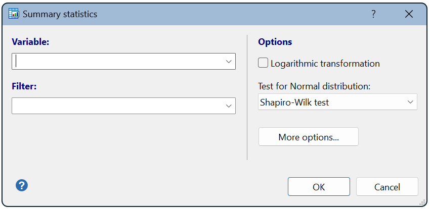 Dialog box for Summary statistics