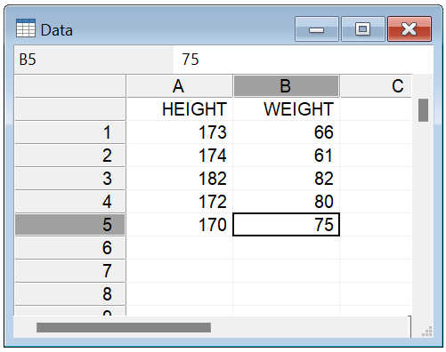 MedCalc spreadsheet window