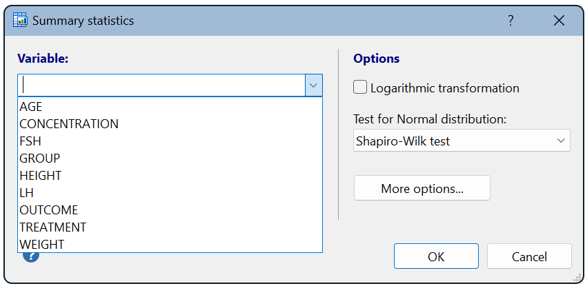 Select a variable from the list
