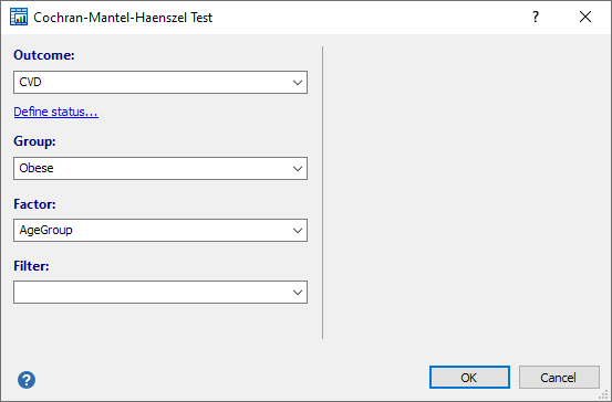 Cochran-Mantel-Haenszel test - dialog box