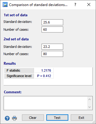 Comparison of standard deviations (F-test).