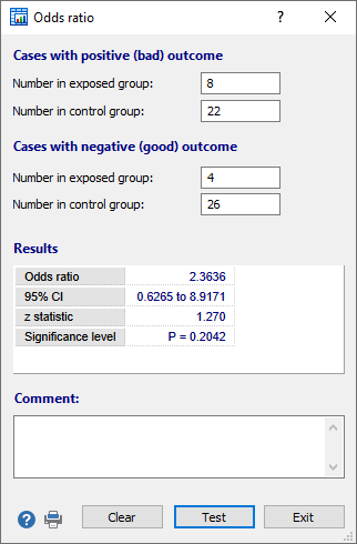 Dialog box for Odds ratio calculation